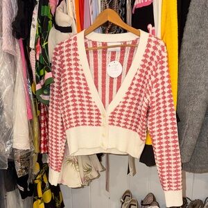 Lush Pink and Cream Cardigan Sweater